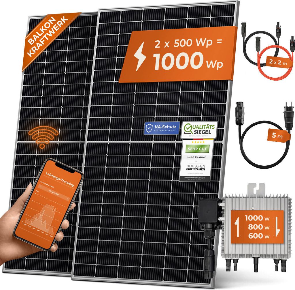 Solarway 1000W Balkonkraftwerk 1000W komplett Steckdose - Produktbild 