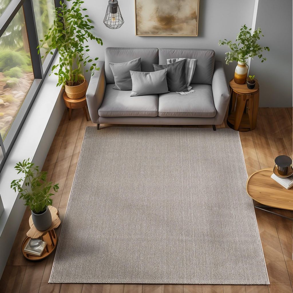 Moderner Schlingenteppich in Taupebraun mit natürlicher Weboptik, geeignet für Wohnzimmer, Schlafzimmer, Büro oder 140 x 200 cm