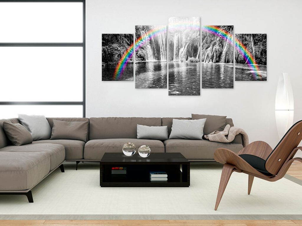 Akustikbild Wasserfall Regenbogen 200x100 cm Bilder Akustikschaum Hochleistungsschallabsorber Schallschutz Leinwand 5 tlg Wandbild Raumakustik Scha...