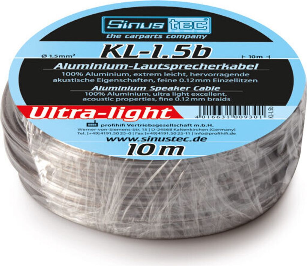 Sinustec Lautsprecherkabelset Aluminium 1,5mm² 10m