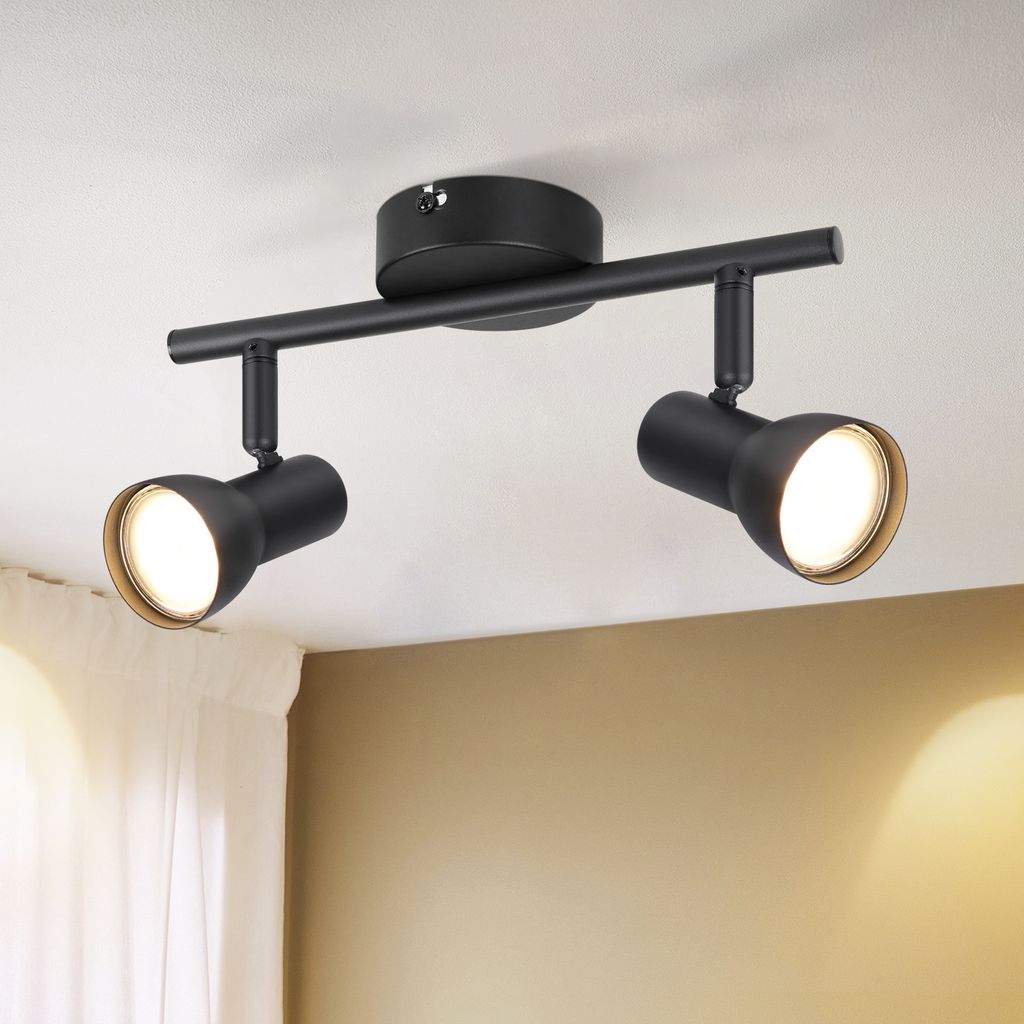 ZMH Deckenstrahler 2 Flammig Deckenlampe Flur Deckenleuchte Schwarz Modern Design Innen Strahler GU10 Deckenspots Metall 350°Schwenkbar Spots für...