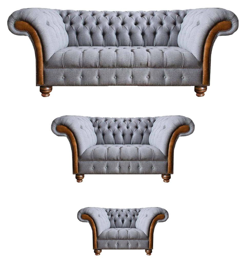 Grau-Braune Chesterfield Wohnzimmer Sofas Designer Komplettes Couch Set