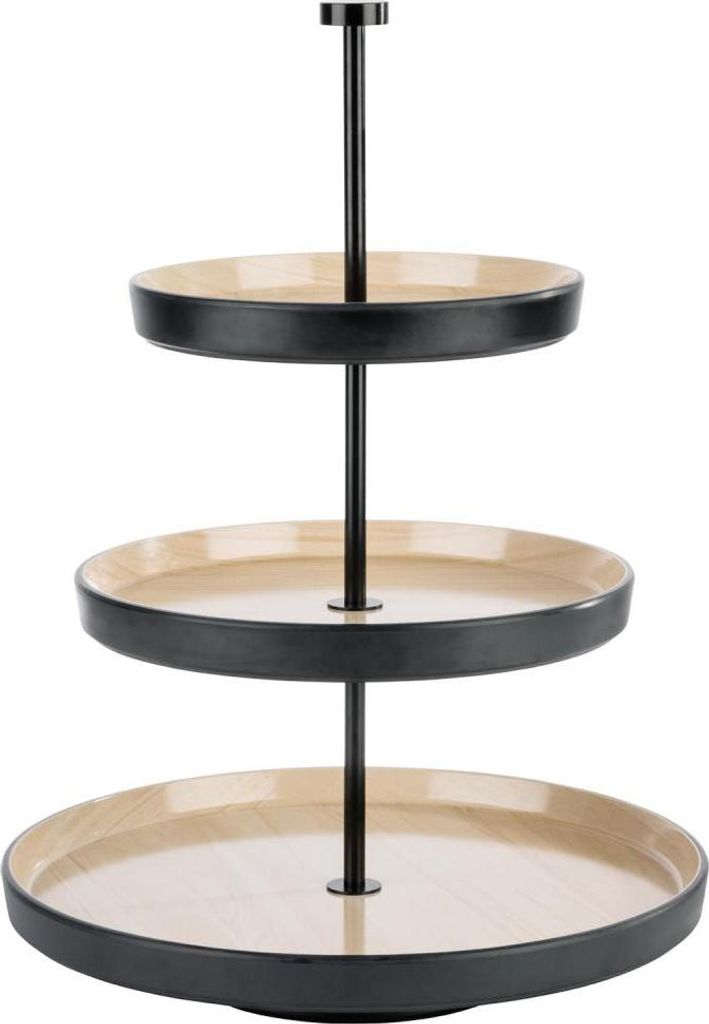 APS 85211 Etagére FRIDA, 3-stufig, Ø 20/25/32 cm, Höhe 43 cm, Melamin, schwarz/Holzoptik
