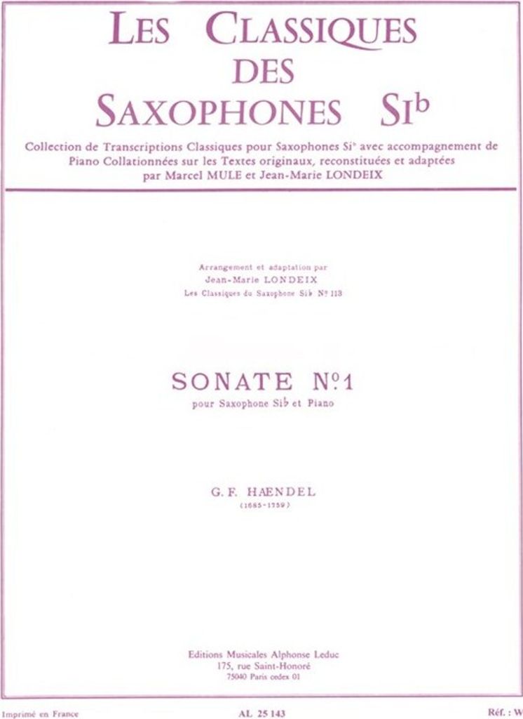Sonate no.1 pour saxophone si b et piano