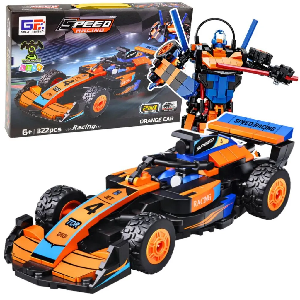 Voiture de course convertible en robot jouet créatif 322 pièces orange