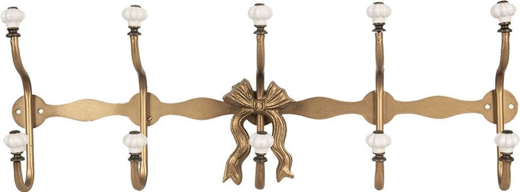 Clayre & Eef Wandgarderobe 5 Haken 50x7x17 cm Goldfarbig Metall