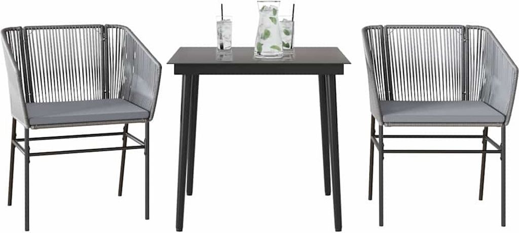 Maison Exclusive - 3-tlg. Garten-Essgruppe mit Kissen Grau Poly Rattan Glas