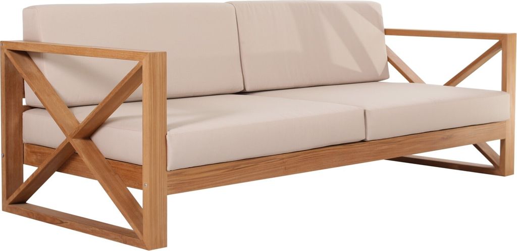 Teako Design Loungesofa Teakholz 3-Sitzer Molveno Massivholz Wetterfest mit Sitzkissen – Gartenmöbel für Terrasse & Balkon, Outdoor-Sofa, Pfleg...