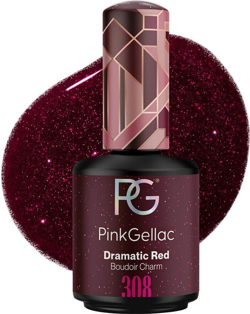 Pink Gellac - Shellac - Boudoir Charm - Glitzer-Finish - 308 Dramatic Red 15 ml