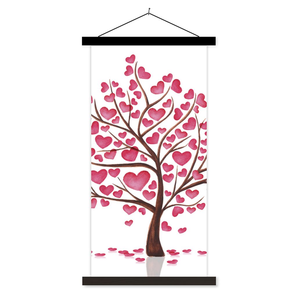 MuchoWow Textilposter Eine Illustration eines Baumes mit Herzen 40x80 cm mit schwarzem Rahmen - Wandemalerei
