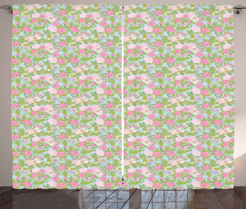 ABAKUHAUS Blumen Rustikaler Gardine, Blühendes Frühlings-Blüte, Schlafzimmer Kräuselband Vorhang mit Schlaufen und Haken, 280 x 175 cm, Pistazi...