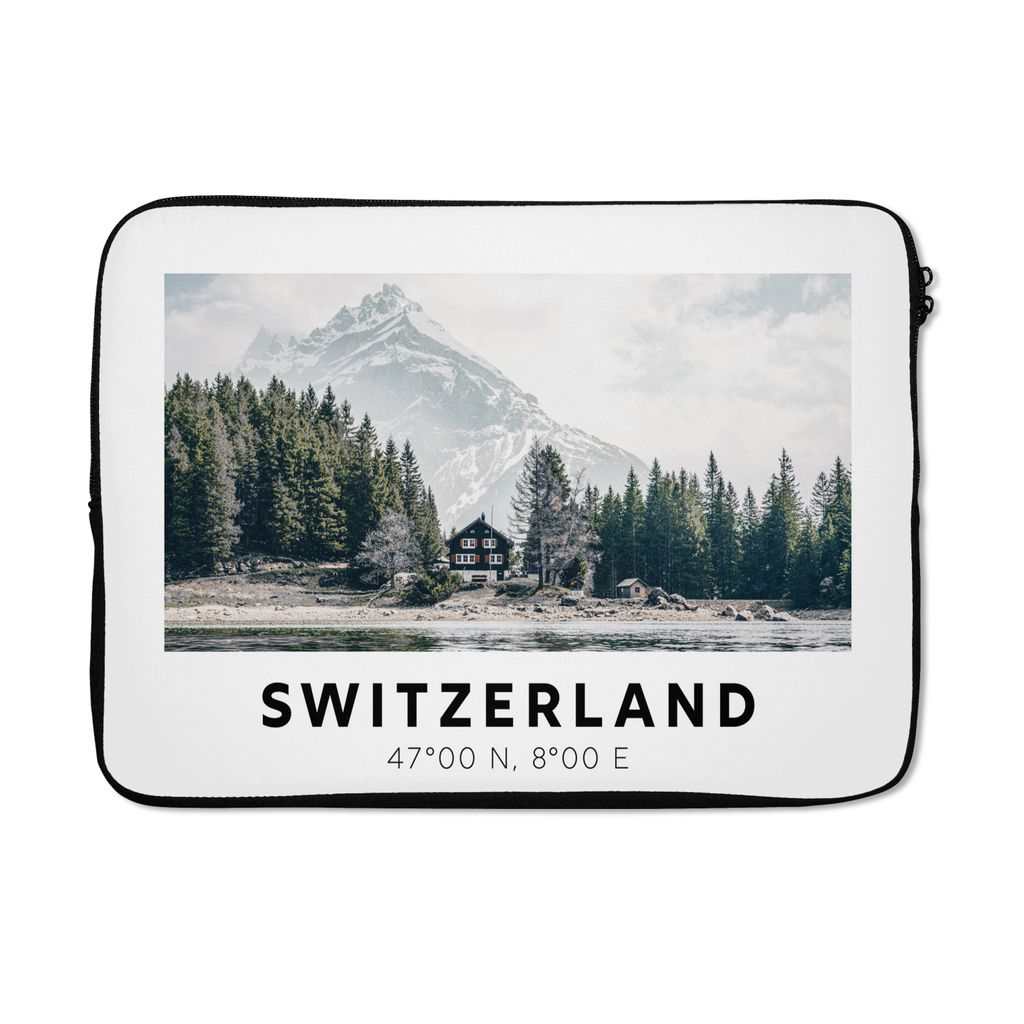 MuchoWow Laptop Hülle 14 ZollSchweiz - Berg - Chalet - Grün Laptoptasche - Laptoptasche - Stoßsicher - Schutzhaube