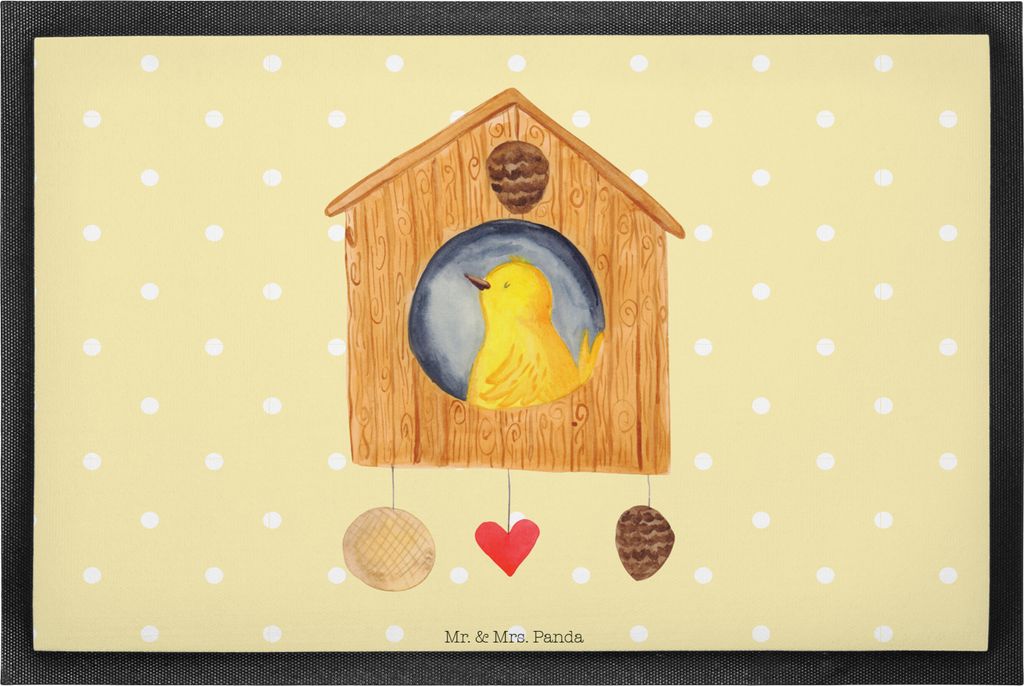 Mr. & Mrs. Panda Gummimatte Vogelhaus Home 60 x 90 cm - Gelb Pastell - Geschenk, Lustige Sprüche, fußmatte, Einzug, Türmatte, Haus, Vogel, Schmu...
