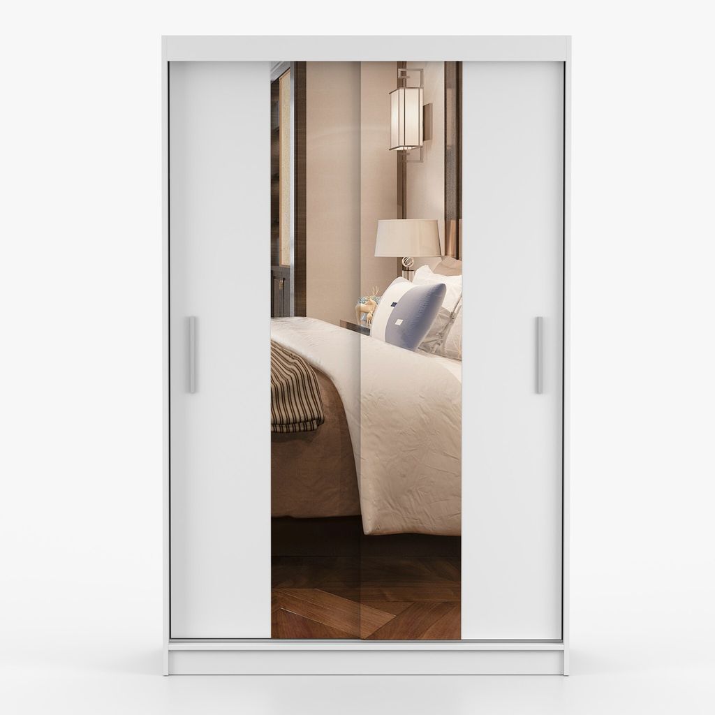 Schwebetürenschrank Kleiderschrank  Schrank 120cm Weiß/Weiß Produktbild 4