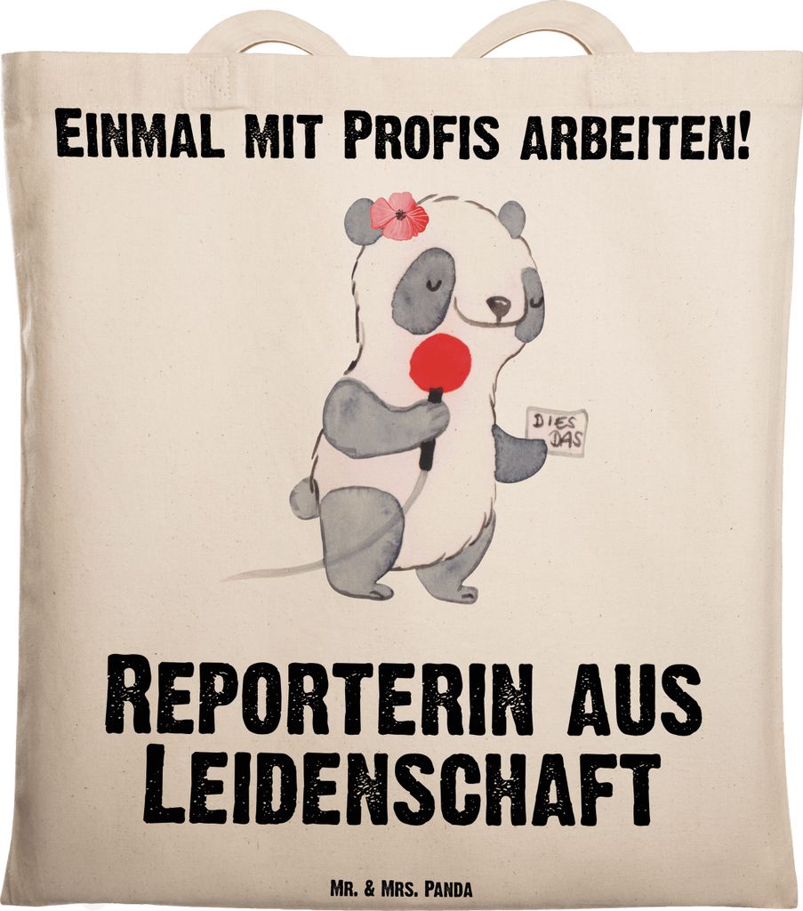 Mr. & Mrs. Panda Einkaufstasche Reporterin Leidenschaft - Transparent - Geschenk, Tote Bag, Büchertasche, Uni Tasche, canvas, Jutebeutel