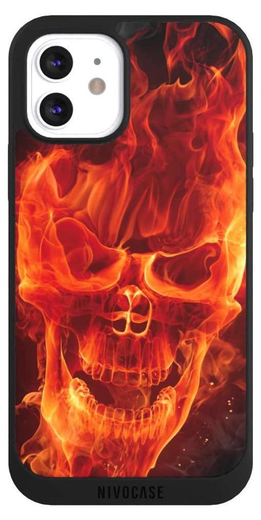 NIVOCASE Handyhülle für Apple iPhone 12 Hülle NIVOpure Case Schwarz Feuer Schädel Totenkopf