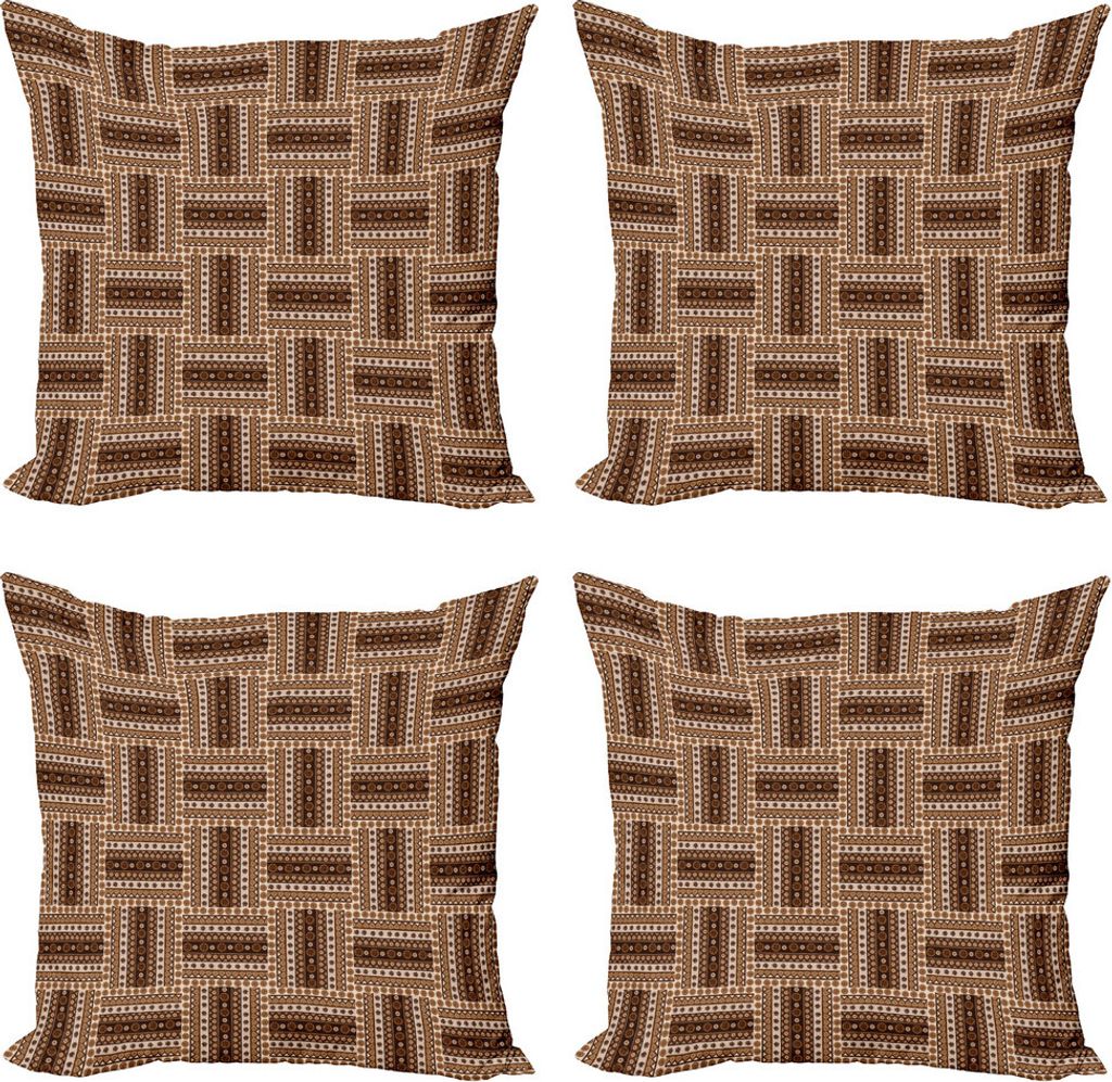 ABAKUHAUS traditionell Kissenbezug Set (4 Stück), geometrisch, Moderner Doppelseitiger Digitaldruck, 50 cm x 50 cm, Brown Caramel