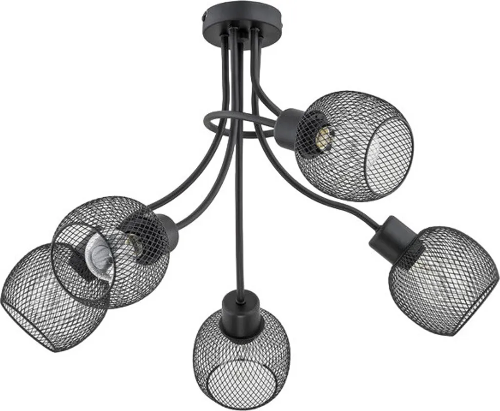Luminaire de plafond à 5 feux style vintage en treillis métallique noir