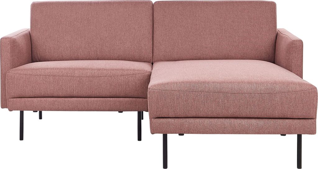 BELIANI Ecksofa Rosa Stoff Linksseitig 2-Sitzer Sofa mit Schwarzen Metallfüßen Glamour Modern Wohnzimmer Büro Arbeitszimmer Wohnküche Esszimmer