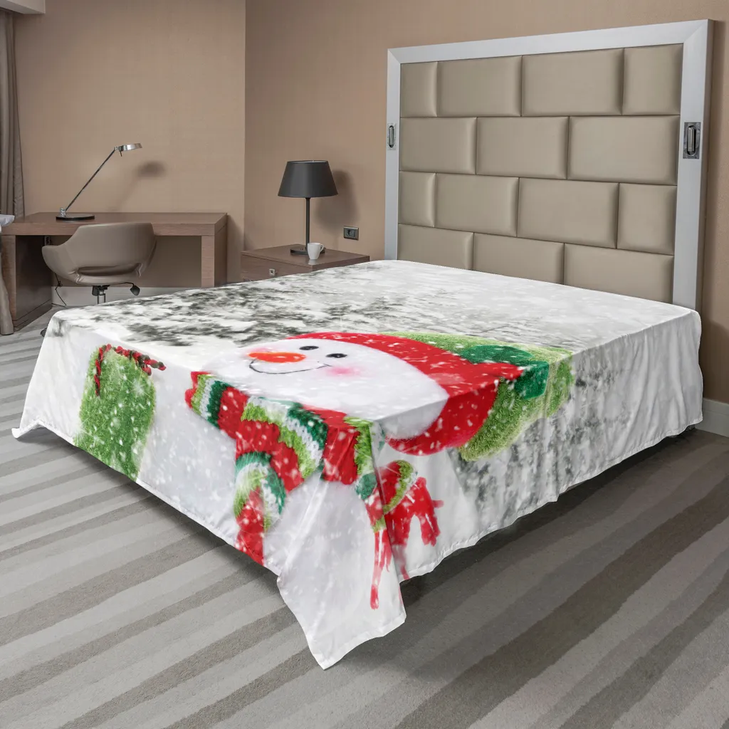 Drap de Noël doux motif bonhomme de neige rouge et blanc grand format