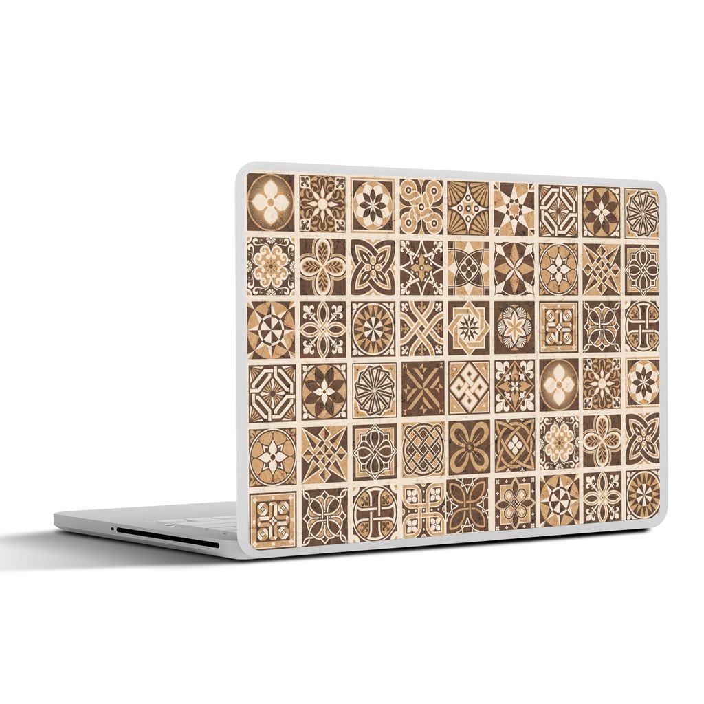 MuchoWow Laptop Aufkleber Sticker Cover Design - Blumen - Braun - Natur - Vintage 30x21 cm - Sticker für Laptop - Selbstklebend