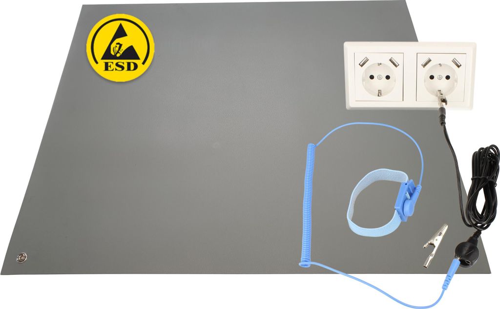 Minadax 40 x 30cm Antistatik ESD Computer Matte Tischmatte „“ inkl. Manschette + 2,4m Verlängerung - ESD-Schutz