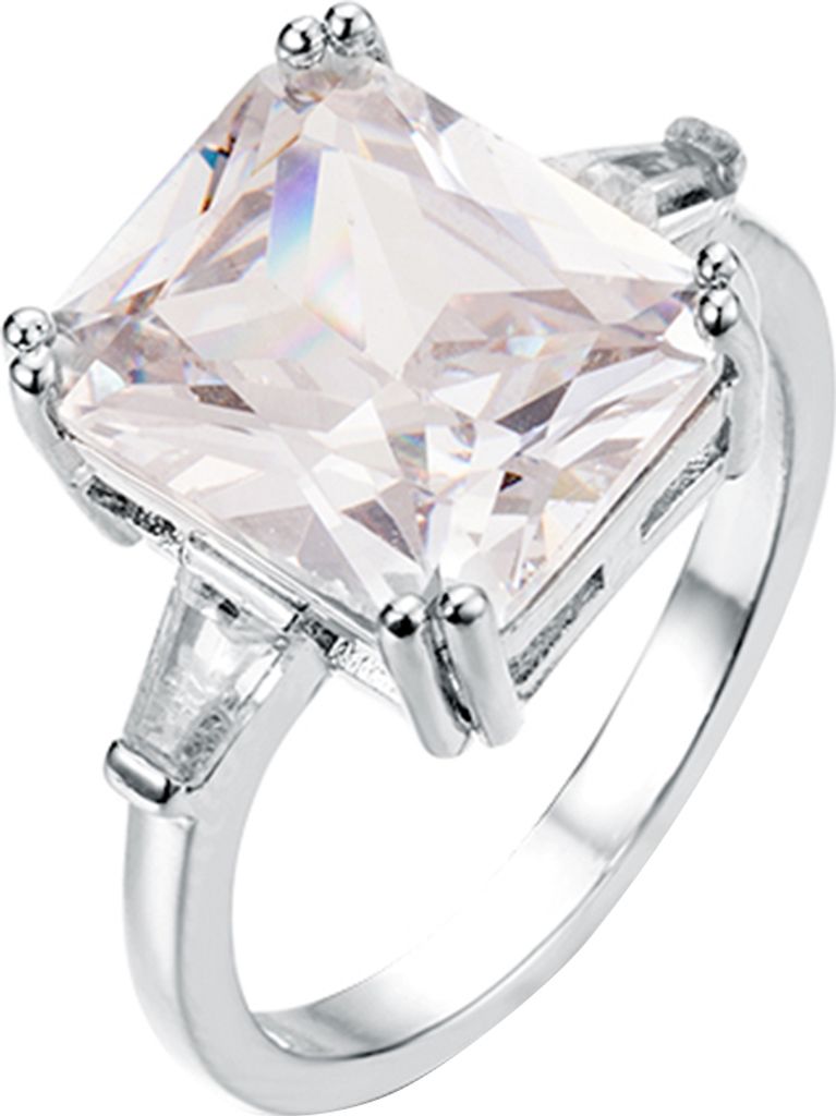 Frauen Exquisite Quadrat Zirkon Band Party Schmuck Versprechen Verlobungsring Geschenk-Silber,US 6
