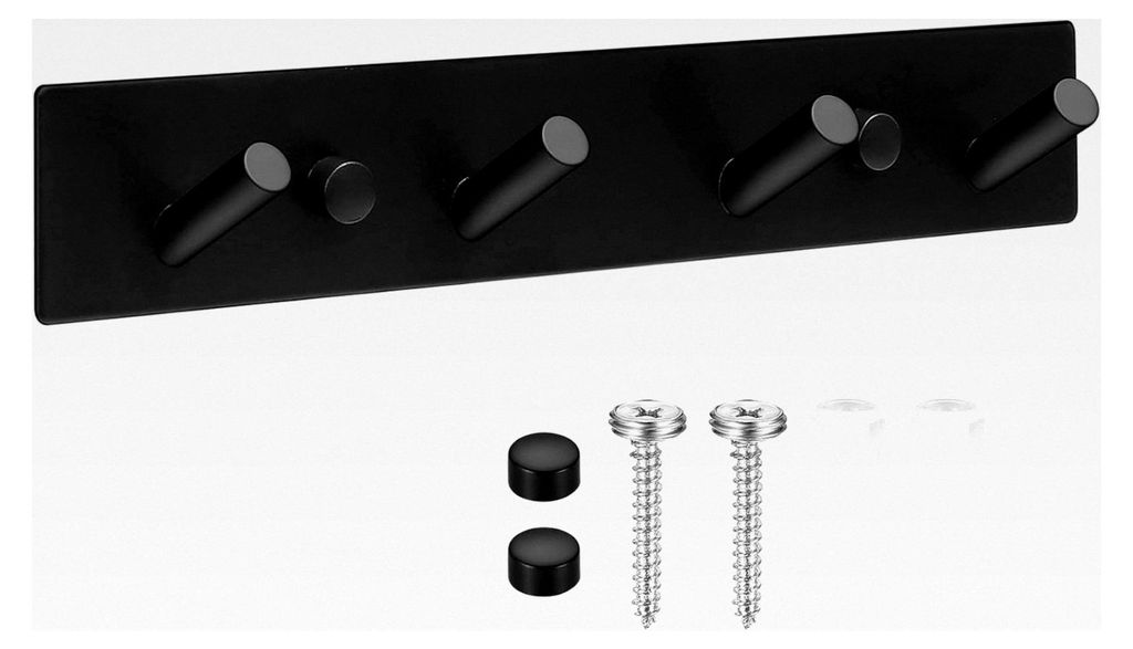 Wandhaken, Garderobenhaken, Garderobenleiste Schwarz mit 4 Haken, Metall Hakenleiste für Wandmontage in Schlafzimmer, Bad, Küche und an Türen