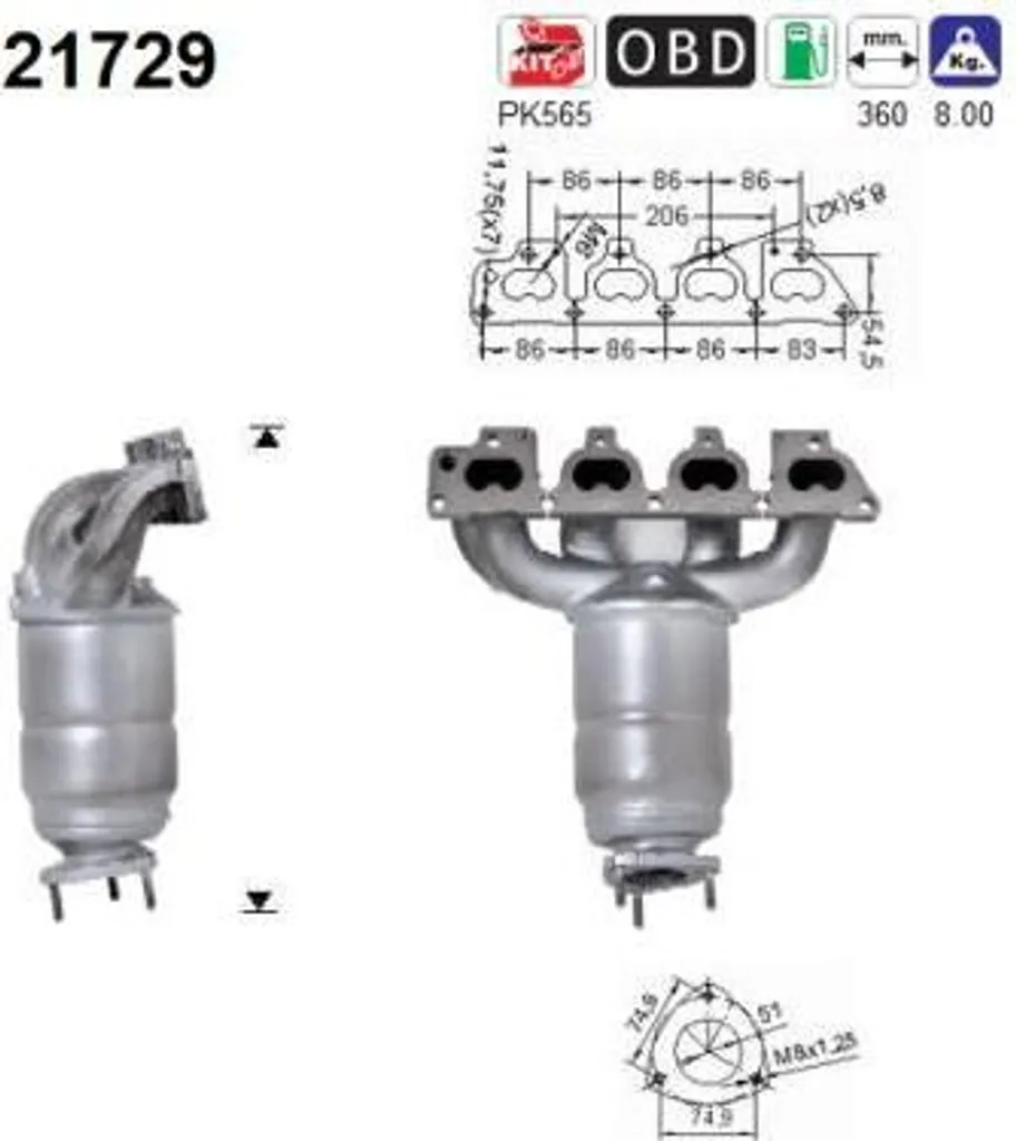 Catalyseur AS 21729 OE 13105075 pour Astra G Combo Meriva et Zafira