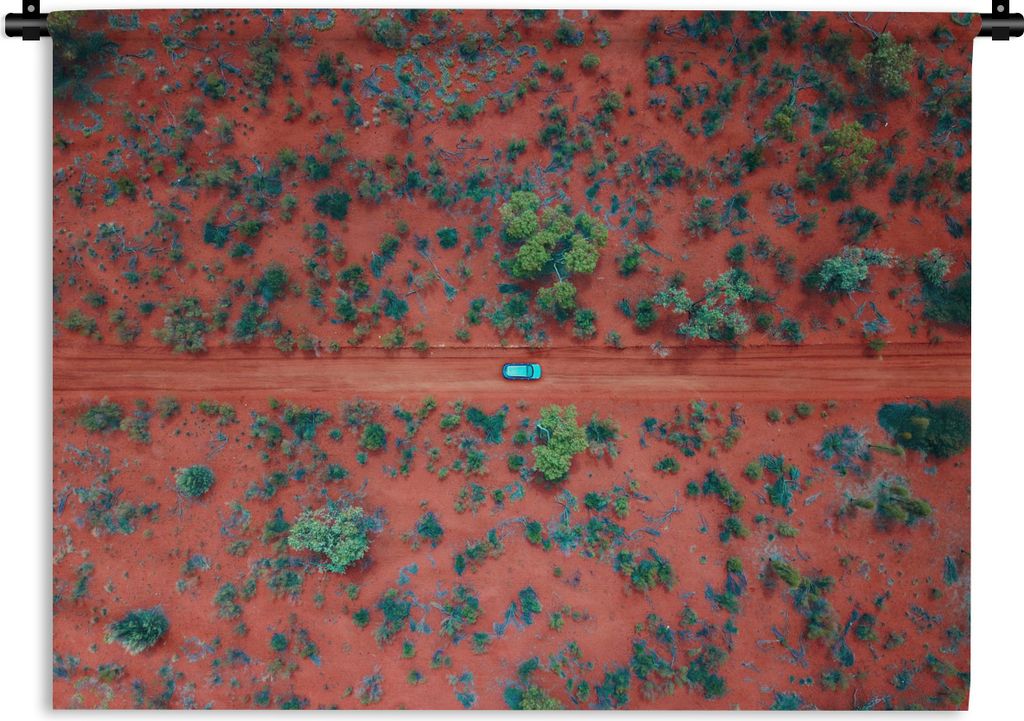 MuchoWow Wandteppich Wandbehang Auto auf roter Straße in Australien aus der Vogelperspektive 90x67.5 cm Tapisserie Dekoration Wandtuch - Fototep...