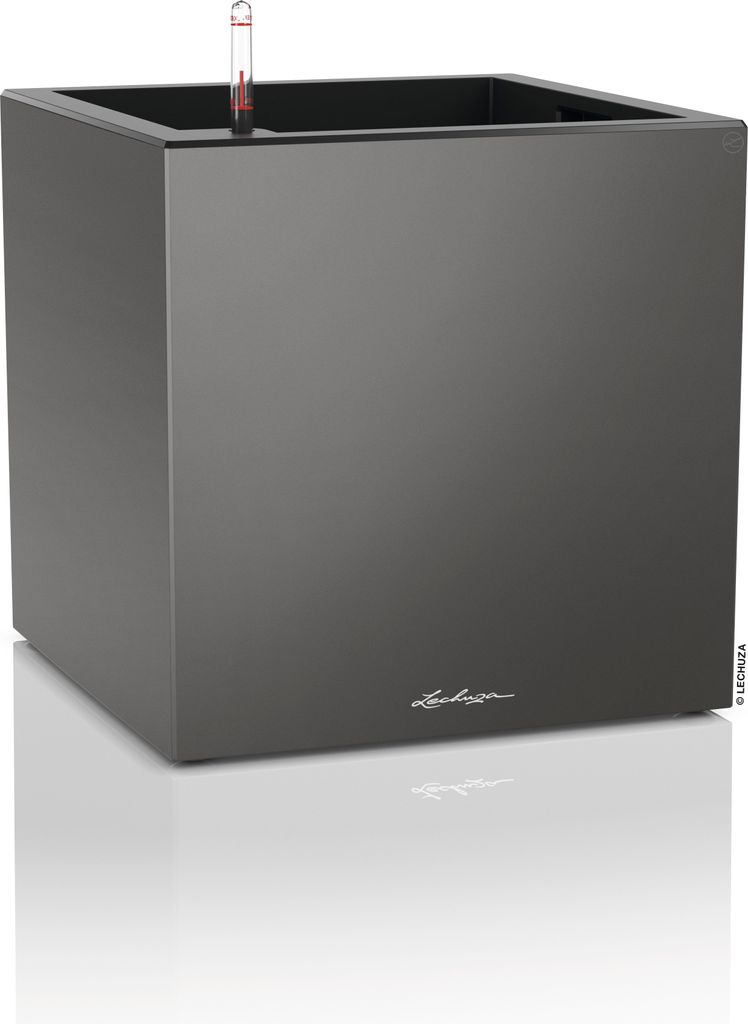 LECHUZA-Pflanzgefäß CANTO Premium 40 Low Anthrazit Metallic | Pflanzgefäß mit Bewässerungssystem | Metallic-Oberfläche | 40 x 40 x 40 cm | 13753