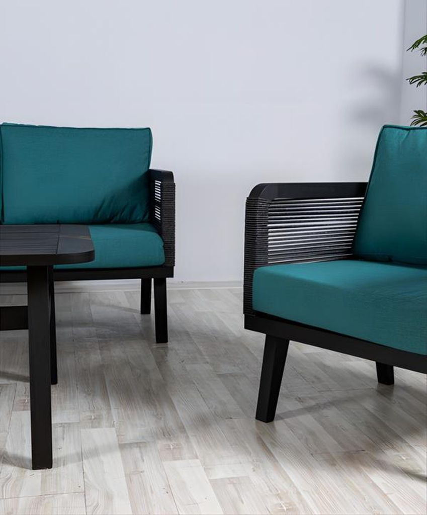 Sitzgruppe Gartenmöbel Lounge Set Сouch Sessel Couchtisch Seladon Holz 4tlg