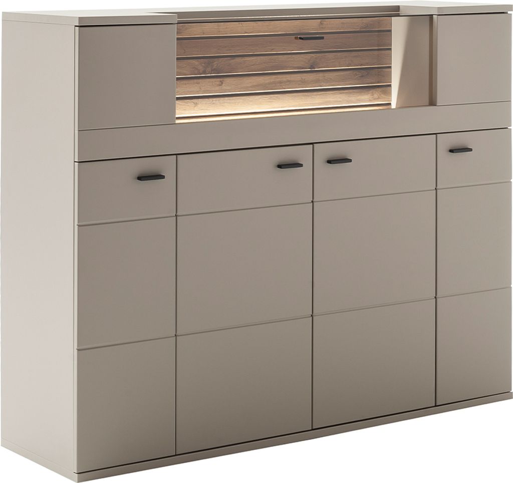 Highboard 150 cm in grau mit Eiche inkl. Beleuchtung Produktbild 
