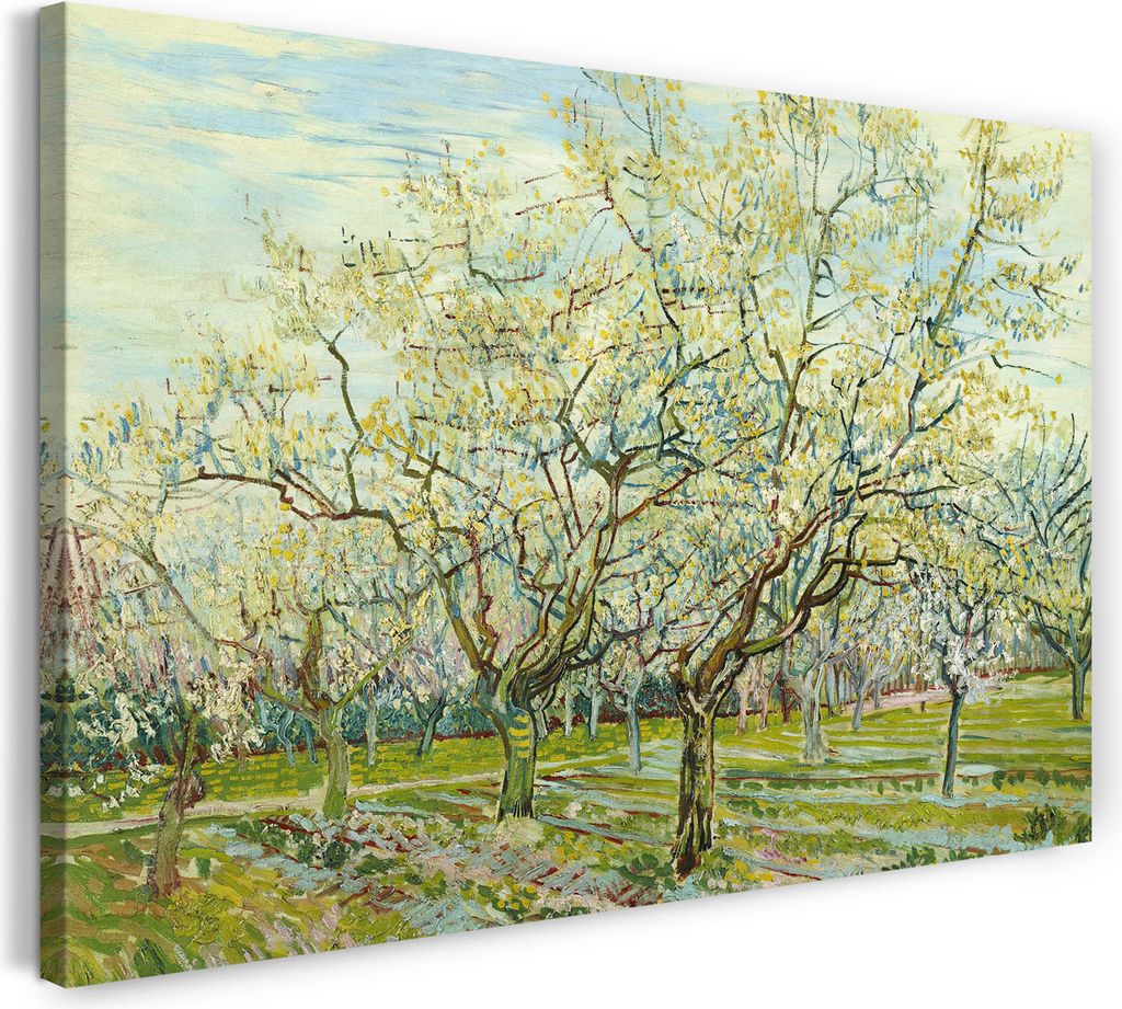 Leinwandbild (120x80cm): Vincent van Gogh - Der weiße Obstgarten, echter Holz-Keilrahmen inkl. Aufhänger, handgefertigt in Deutschland