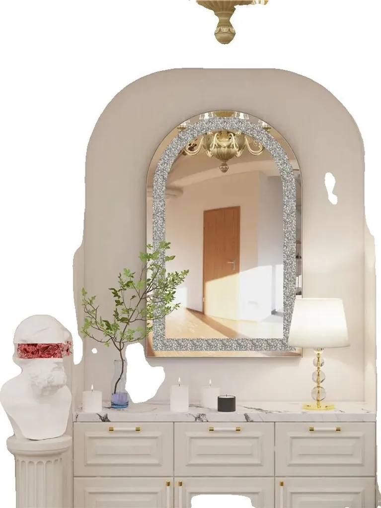Miroir mural argent design élégant aux facettes scintillantes - 60x90 cm