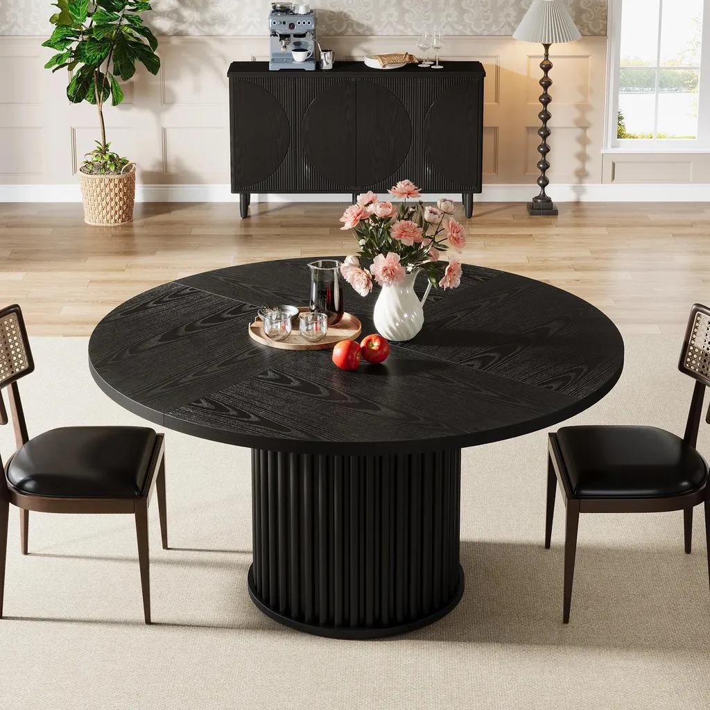 Table de cuisine ronde 120cm noire bois moderne pour séjour et salon