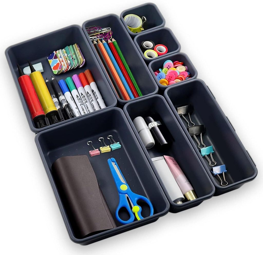 Set mit 8 Schubladenorganisatoren aus Kunststoff, für Büro, Badezimmer oder Küche, inklusive Aufbewahrungsmöglichkeiten für Make-up.