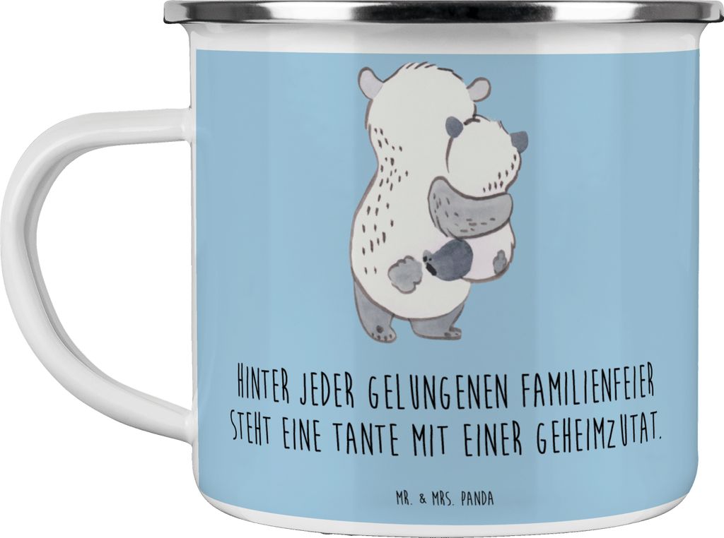 Mr. & Mrs. Panda becher emaille Tante Geheimzutat - Blau Pastell - Geschenk, Haferl, familiär, Familienmitglieder, Rezept, Kaffeepott, Pott, Verwa...