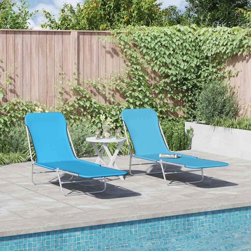 vidaXL Klappbare Sonnenliegen 2 Stk. Stahl und Stoff Blau Produktbild 