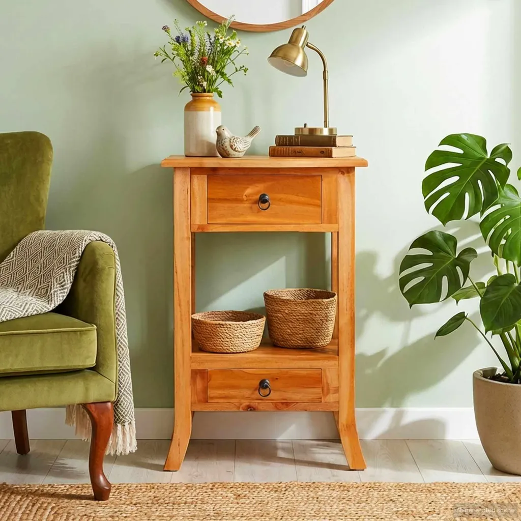 Meuble d'entrée naturel - Console compacte avec tiroir de rangement