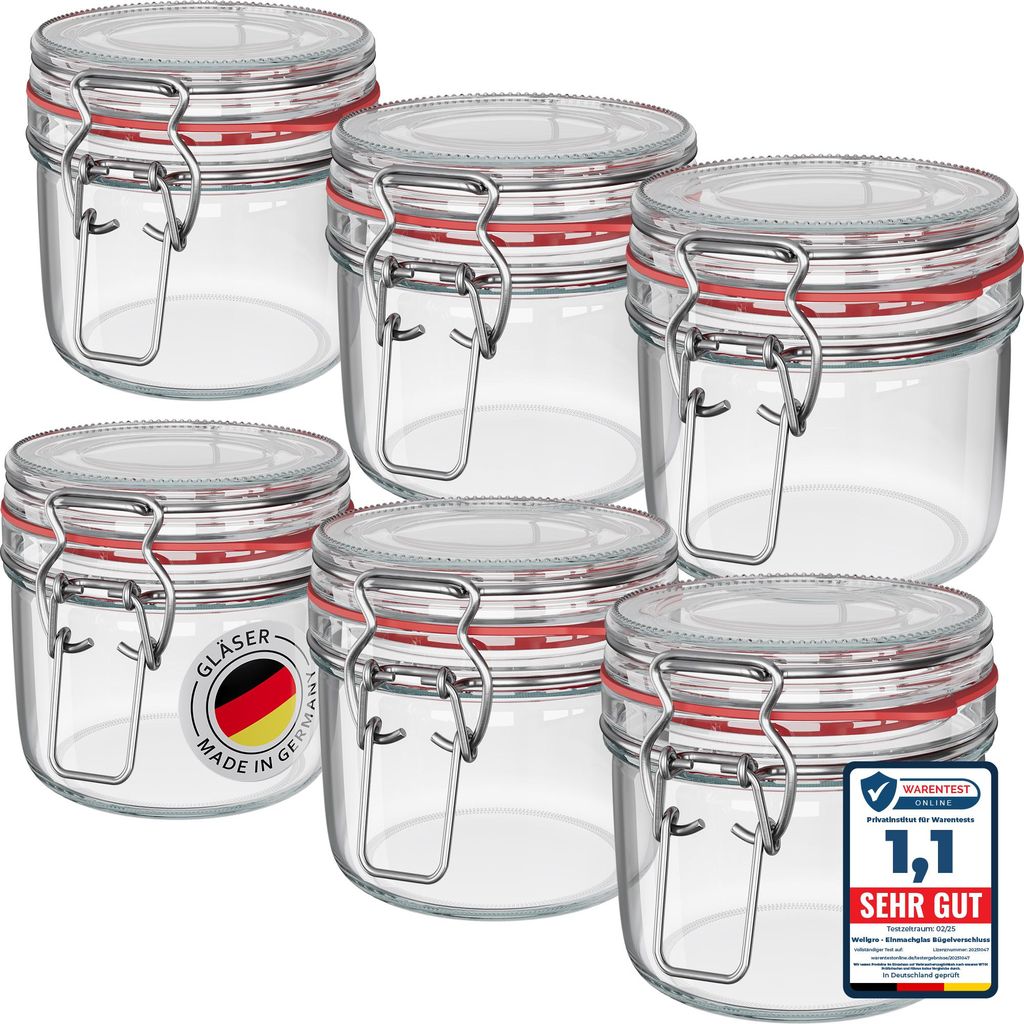 WELLGRO Einmachgläser mit Bügelverschluss rund 400ml - Produktbild 