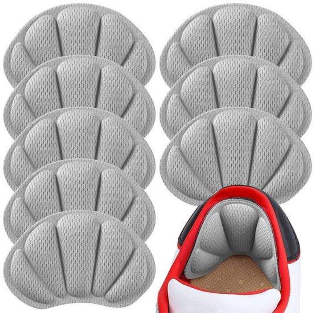 Hielkussenset 8-delig, geschikt voor laarzen en schoenen, verbetert pasvorm, grijs, met extra ondersteuning.