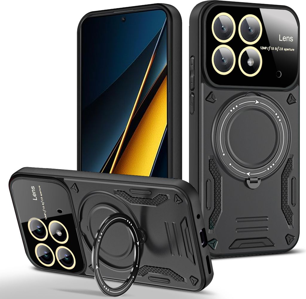 Rüstung Handyhülle für Xiaomi Poco X6 Pro / Redmi K70E Dual-Layer Ringhalter Ständer Hülle Schwarz