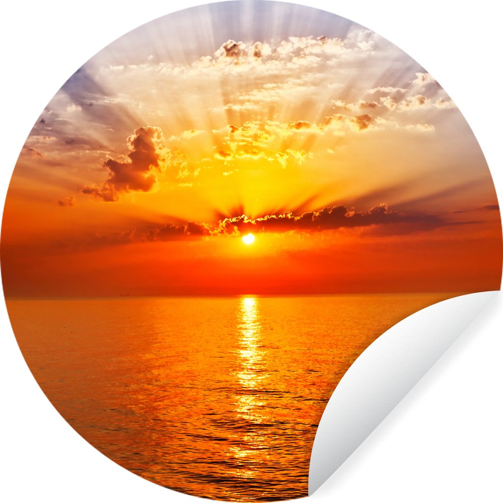 MuchoWow Runde Wandtattoo - Wandsticker Tapete Aufkleber Sonnenuntergang - Meer - Himmel - Orange - Horizont - Wasser Ø 50 cm Selbstklebend und ...