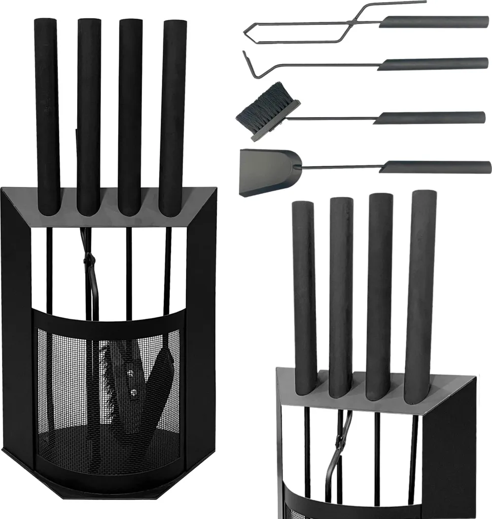 Set de Cheminée Noir Moderne 5 Pièces - Kit Accessoires Poêle DanDiBo
