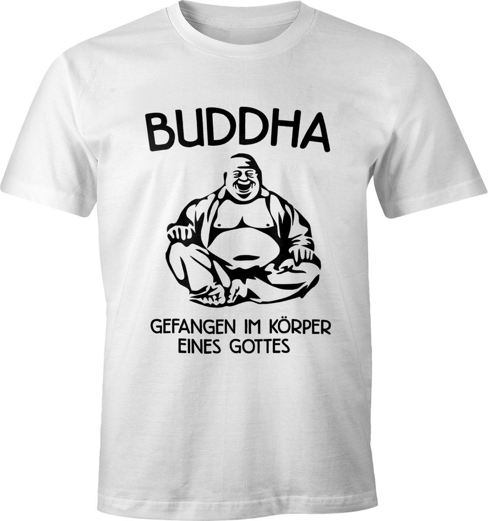 Buddha - Gefangen im Körper eines Gottes Herren T-Shirt Fun-Shirt Moonworks weiß XXL