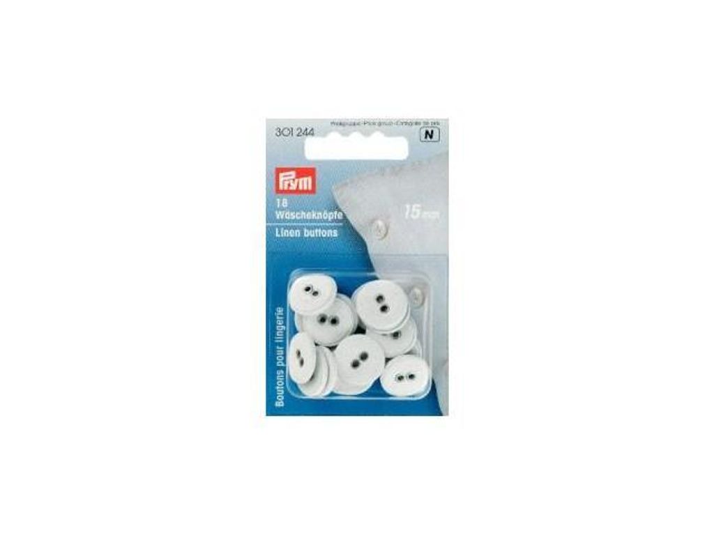 A package of white buttons for lingerie.