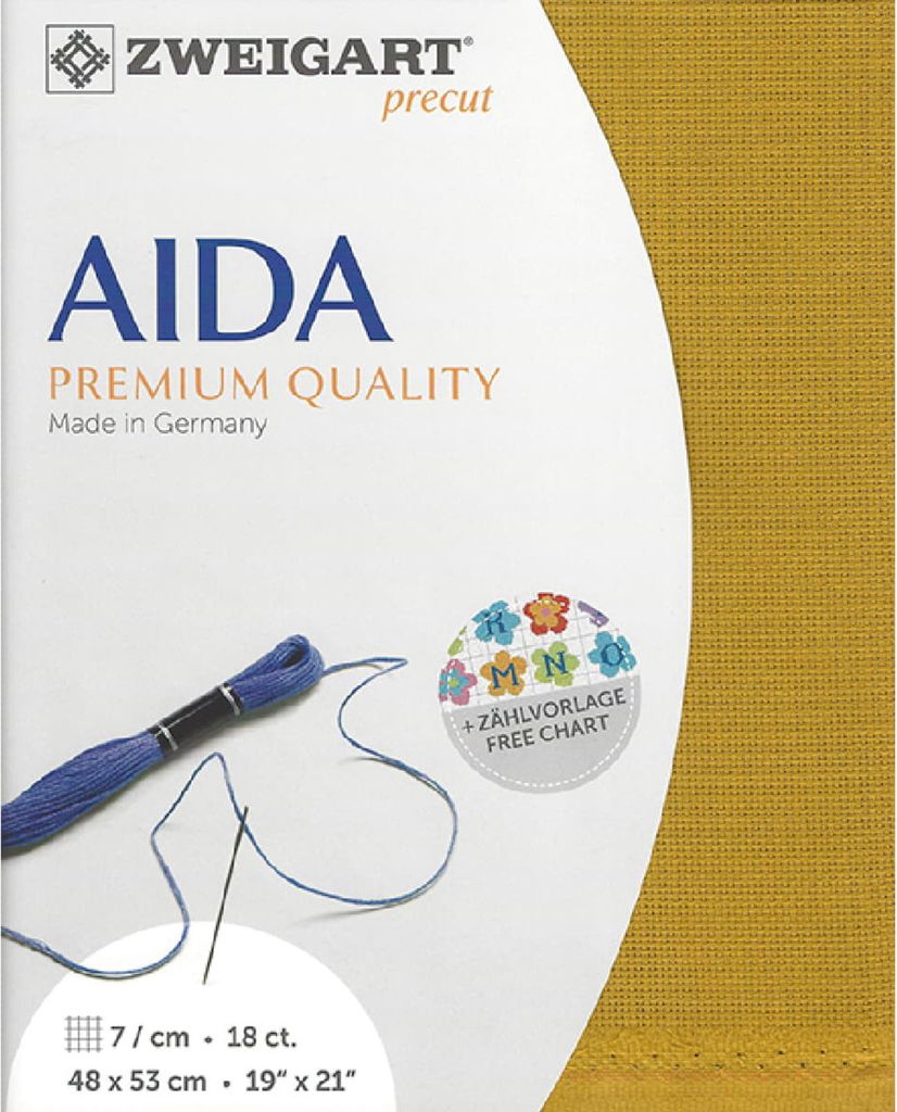 AIDA Zweigart Precut 18 ct. Fein-Aida 3793 Farbe 3008 curry, Handarbeitsstoff für Kreuzstich 48x53 cm