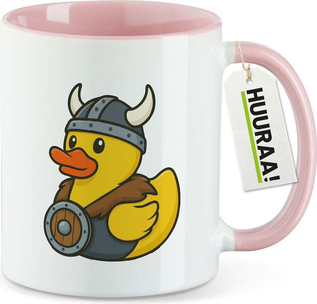 Huuraa Kaffeetasse Quietscheente Wikinger Gummiente Viking 330ml Rosa Keramik Kaffeebecher Geschenkidee