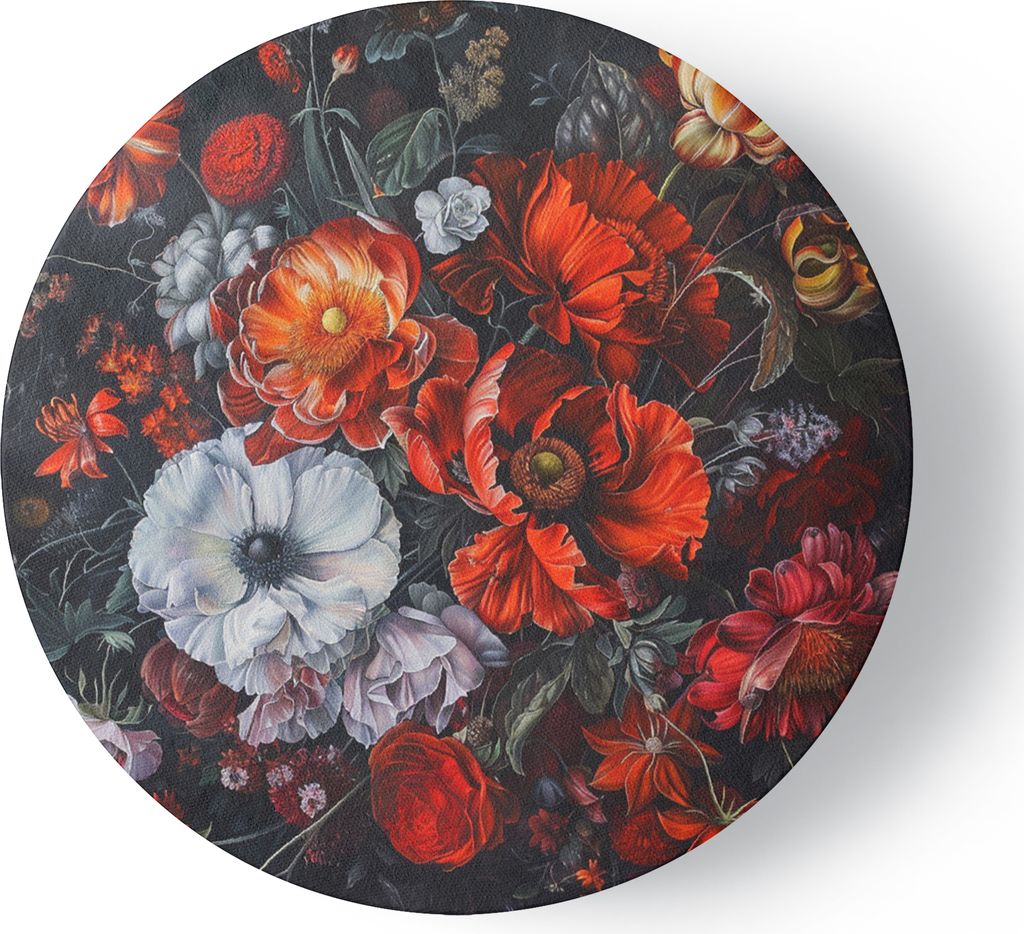 Leinwandbild rund Kwiaty Liście Róże 60x60 Feeby Bunt bild für die wand bereit zum aufhängen